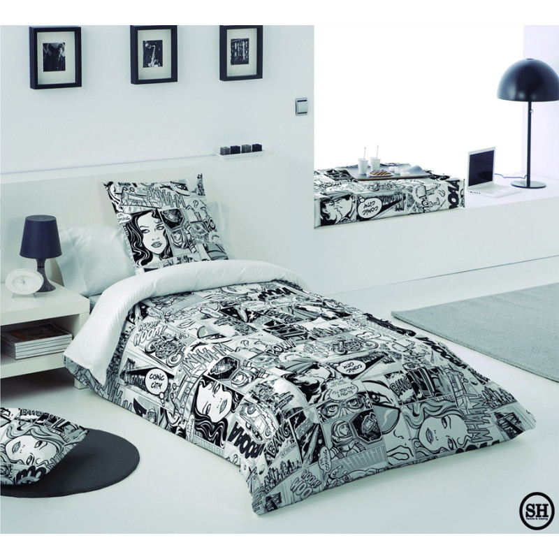 Housse de couette COMIC, housses de couette jeunesse, noir et blanc Housse de couette COMIC, housses de couette jeunesse, noir et blanc