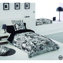 Housse de couette COMIC, housses de couette jeunesse, noir et blanc