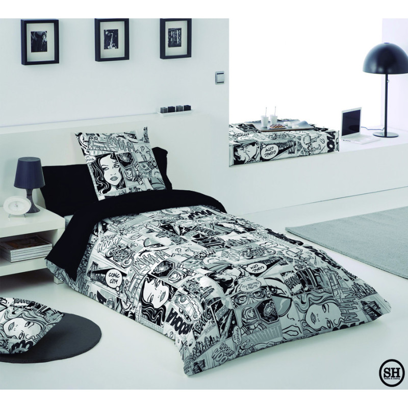 Housse de couette COMIC, housses de couette jeunesse, noir et blanc Housse de couette COMIC, housses de couette jeunesse, noir et blanc